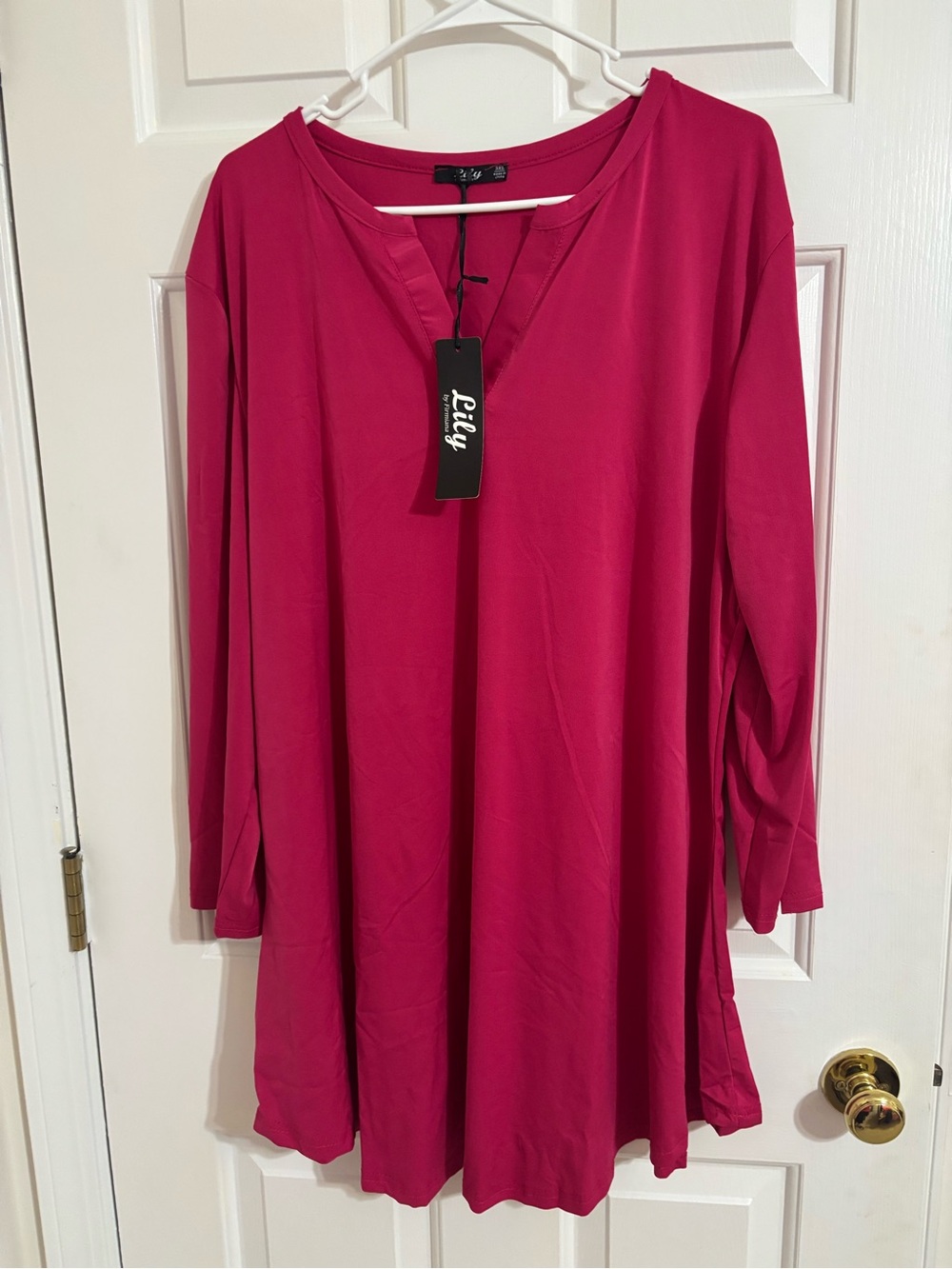 Lily Raspberry V-Neck Long Sleeve Tunic - Picture 2 of 3